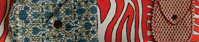 Handcrafted block print sling bags with floral patterns by Dhonk Craft on vibrant background