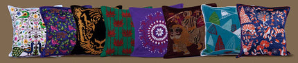 Handcrafted cushion covers with colorful wildlife and nature embroidery, Dhonk Craft home decor
