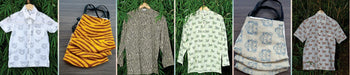 Hand block printed cotton shirts and bags with wildlife designs by Dhonk Craft