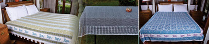 Handcrafted organic cotton bedspreads and tablecloth by Ranthambore artisans, Dhonk Craft