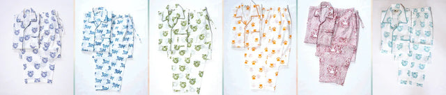 Assorted handcrafted organic cotton night suits and lounge trousers with wildlife prints, Dhonk Craft