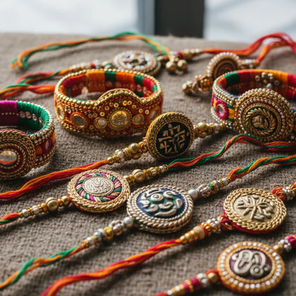 Handcrafted Rakhi wrist bands with intricate embroidery and beads by Ranthambore artisans
