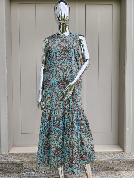 HAND BLCK PRINT COTTON RESORT LONG DRESS FOR WOMEN - DHONK