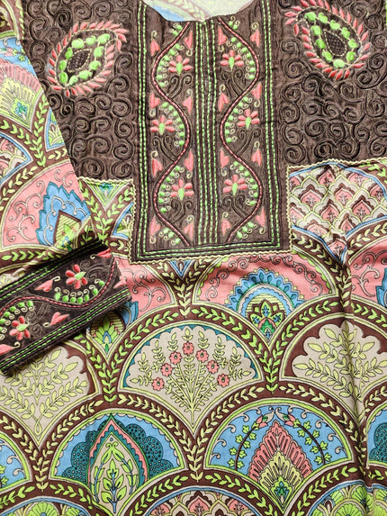 Dhonk Hand Block Print Embroidery Work Kurta – Women’s Cotton Ethnic Wear