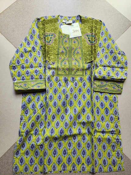 Dhonk Hand Block Print Embroidery Work Kurta – Women’s Cotton Ethnic Wear