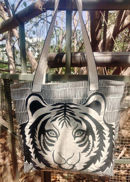 Julie Jungle Tiger Face , Stylish Handcrafted Cotton Tote