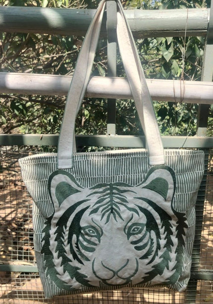 Julie Jungle Tiger Face , Stylish Handcrafted Cotton Tote