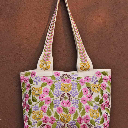 Julie Tiger Tote Bag – Stylish & Spacious Embroidered Canvas Tote