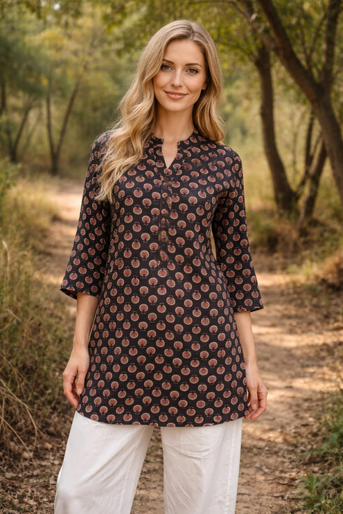 Deepika Padukone style white short kurta for women premium cotton ethnic tunic dhonk craft global    shipping.
"Last Stock - Deepika Inspired Handcrafted Kurta - Dhonk Craft"