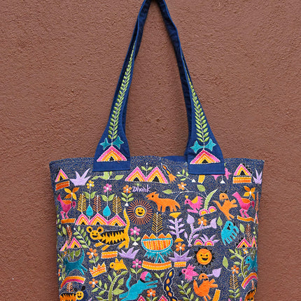 Julie Bag - Hand Embroidered Tiger Tote Bag | Ranthambore Crafts