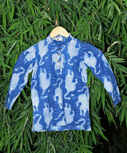 Indigo Tiger Kurta – Handcrafted Cotton Ethnic Wear for Kids