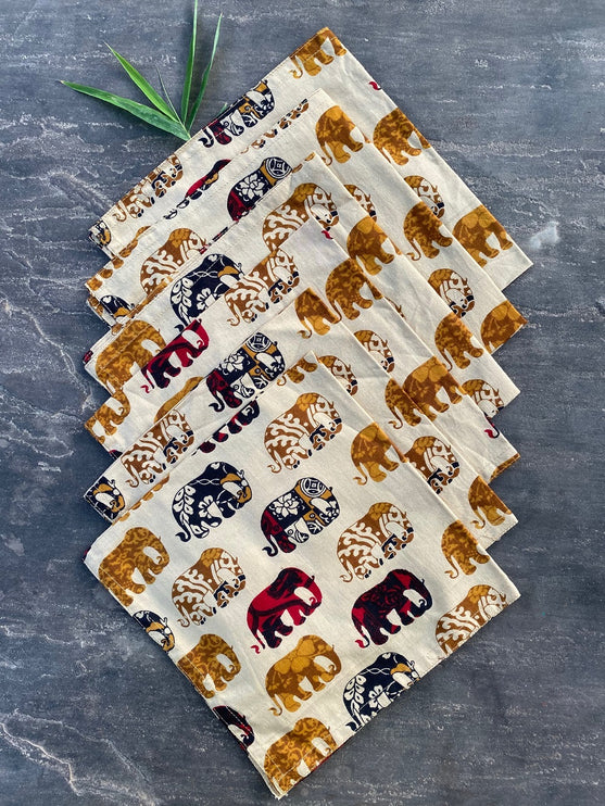 Handcrafted Cotton Napkins – Stylish & Reusable Dining Linen | elephant print