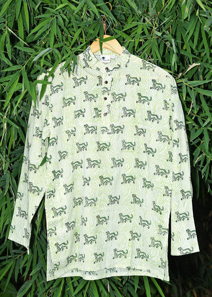 Men's Handblock Print Cotton Shirt - Casual Wildlife Inspired Look