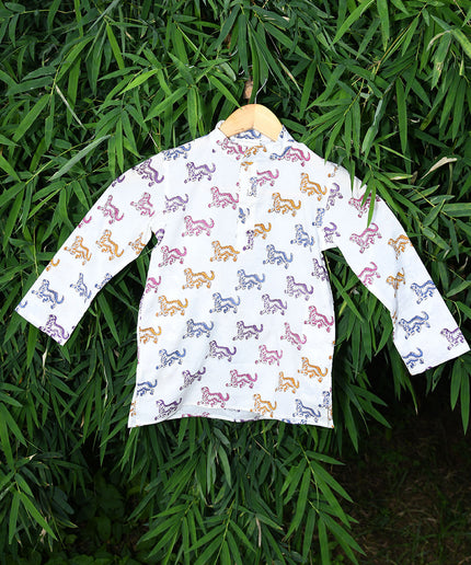 Block Print Tiger Kurta for Kids – Handcrafted Cotton Wear