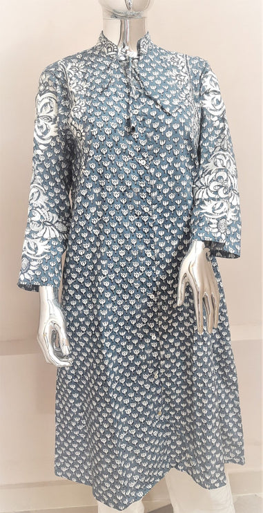 Avani Embroidered Tunic - Elegant White Cotton Top for Women - Dhonk Crafts