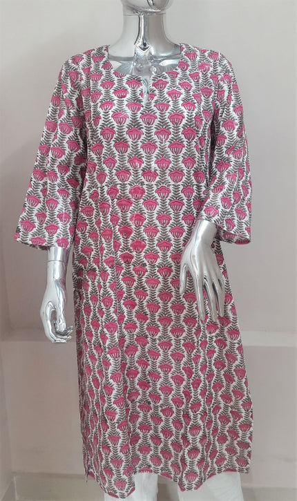 Women's Ethnic Hand Block Printed Cotton Kurta for Casual Wear\]
