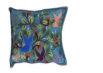 Chidiya Embroidered Silk Cushion Cover