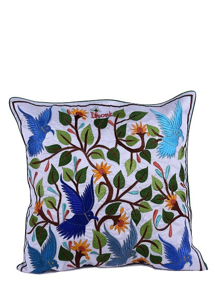 Chidiya Embroidered Silk Cushion Cover