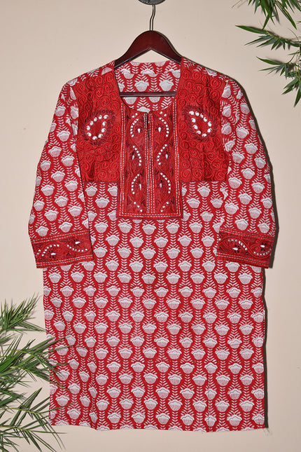 Ajanta Embroidered Hand Block Print Tunic – Elegant Cotton Women’s Top