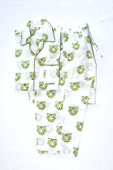Hand Block Printed cotton Pyjama Set- Tiger Motif