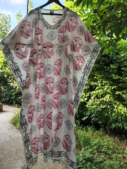 Hand-block floral print cotton kaftan for women