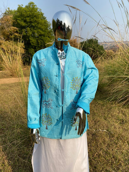 Handcrafted Quilted Jacket – Stylish Art Silk Outerwear for Women
