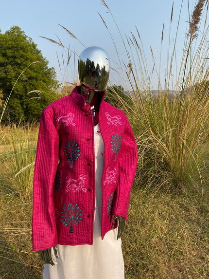Handcrafted Quilted Jacket – Stylish Art Silk Outerwear for Women
