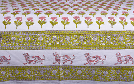 Marie Gold Hand Block Printed Cotton Table Cover – Elegant Dining Decor