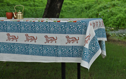 Marie Gold Hand Block Printed Cotton Table Cover – Elegant Dining Decor