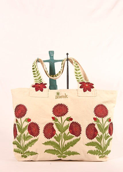 Julie Mughal Tote Bag – Stylish & Spacious Embroidered Canvas Tote