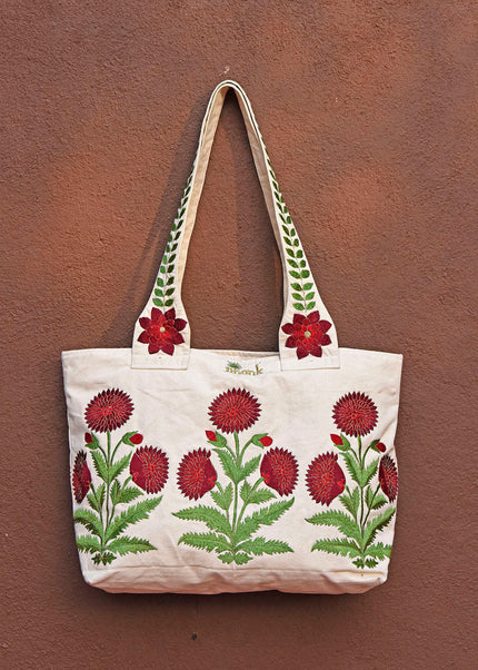 Julie Mughal Tote Bag – Stylish & Spacious Embroidered Canvas Tote