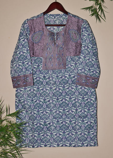 Dhonk Hand Block Print Embroidery Work Kurta – Women’s Cotton Ethnic Wear