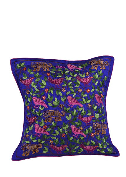 Tiger Bird Embroidered Cushion Cover