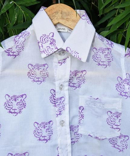 Hand Block Print Tiger Face Shirt – Cotton Casual Shirt for Men